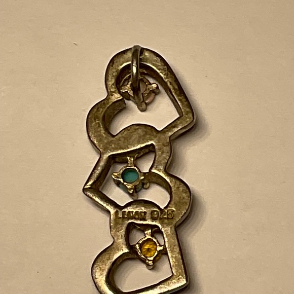.Vintage Lenox Triple Heart Sterling Silver Multi Gem Pendant. 1.25” long - Picture 3 of 4